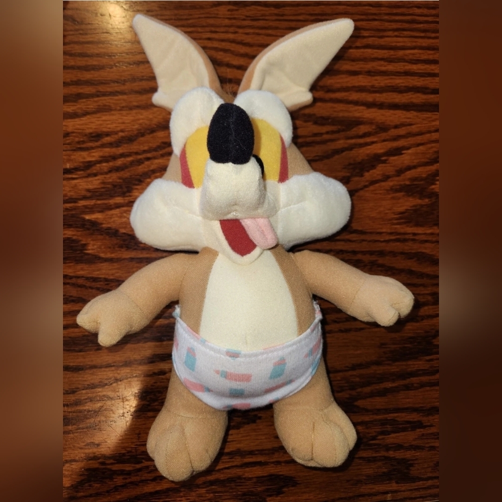 Vintage Tyco 1995 Looney Tunes Lovables Baby Wile E Coyote Plush in Diaper